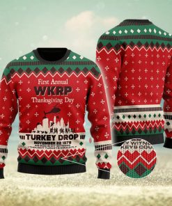 WKRP in Cincinnati First Annual WKRP Thanksgiving Day Turkey Drop Family Gift Ugly Christmas Sweater For Men And Women