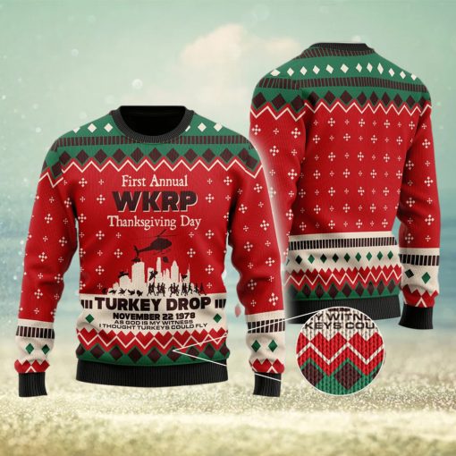 WKRP in Cincinnati First Annual WKRP Thanksgiving Day Turkey Drop Family Gift Ugly Christmas Sweater For Men And Women