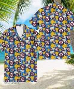 Washington Nationals Yellow White Hibiscus Powder Blue Background 3D Hawaiian Shirt