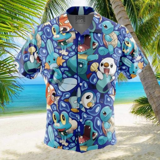 Water Type Starters Pokemon Button Up Hawaiian Shirt