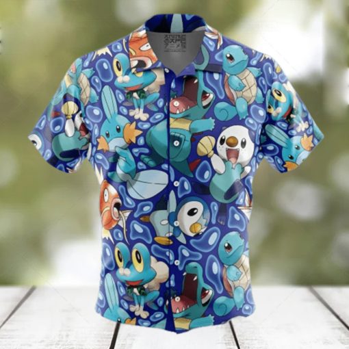 Water Type Starters Pokemon Button Up Hawaiian Shirt