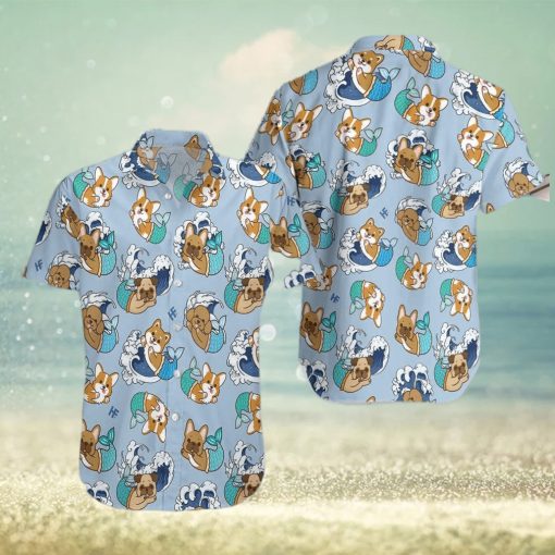 Wave Seamless And Dog Mermaid Aloha Hawaiian Shirts