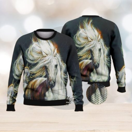 White Horse Black Full Print For Horse Lovers 3D Ugly Sweater Christmas Gift Sweater