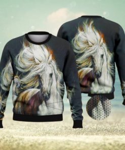 White Horse Black Full Print For Horse Lovers 3D Ugly Sweater Christmas Gift Sweater