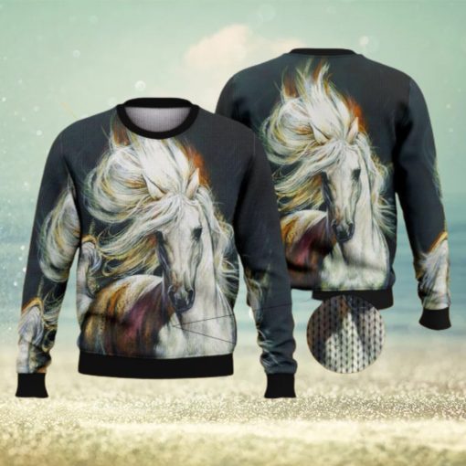 White Horse Black Full Print For Horse Lovers 3D Ugly Sweater Christmas Gift Sweater