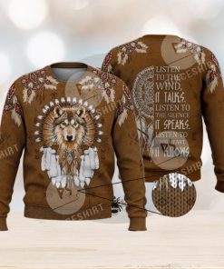 Wolf Warrior Native American Culture 3D Full Print Ugly Sweater Christmas Gift Sweater