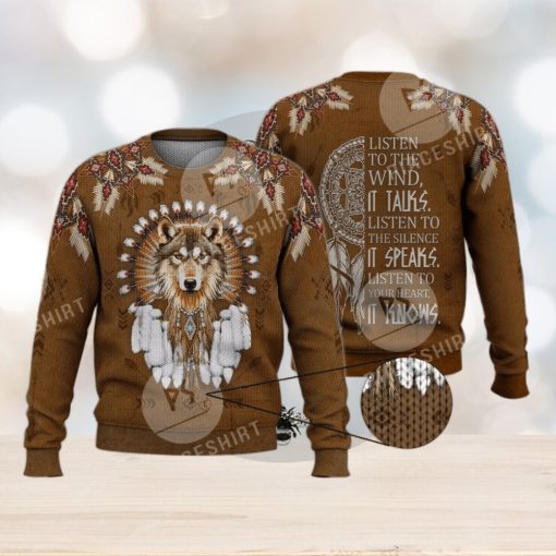 Wolf Warrior Native American Culture 3D Full Print Ugly Sweater Christmas Gift Sweater