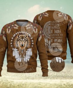 Wolf Warrior Native American Culture 3D Full Print Ugly Sweater Christmas Gift Sweater