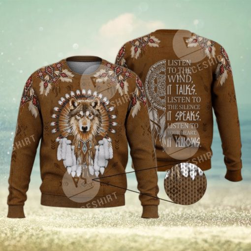 Wolf Warrior Native American Culture 3D Full Print Ugly Sweater Christmas Gift Sweater