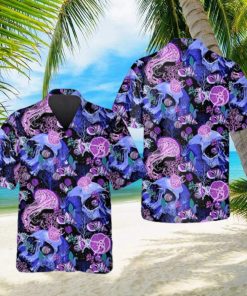 Women s Purple Jellyfish Skull Hawaiian Shirt