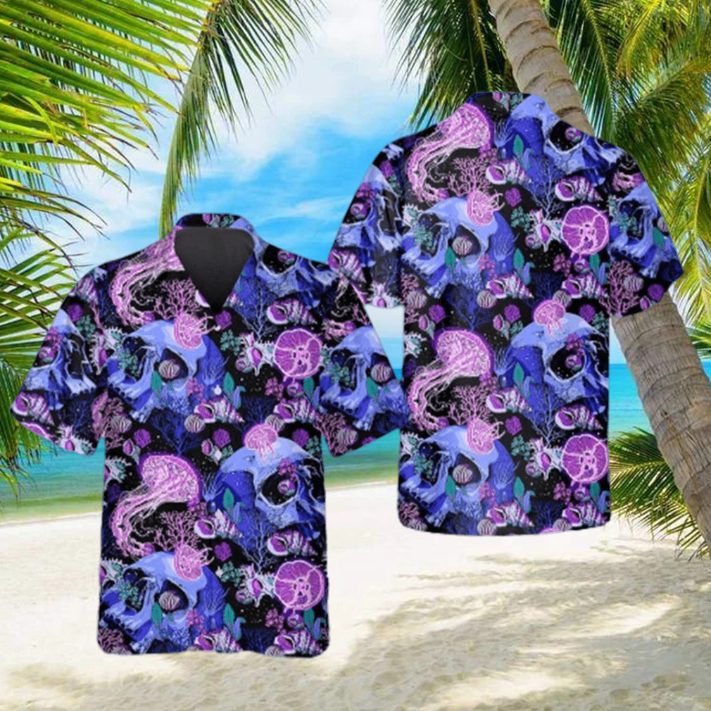 Women s Purple Jellyfish Skull Hawaiian Shirt - Limotees