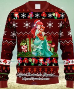 Xmas Little Ariel Mermaid Red Brown Ugly Christmas Sweater