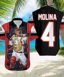 Yadier Molina St Louis Cardinals Logo Golden Shield Throwing For Fan Hawaiian Shirt