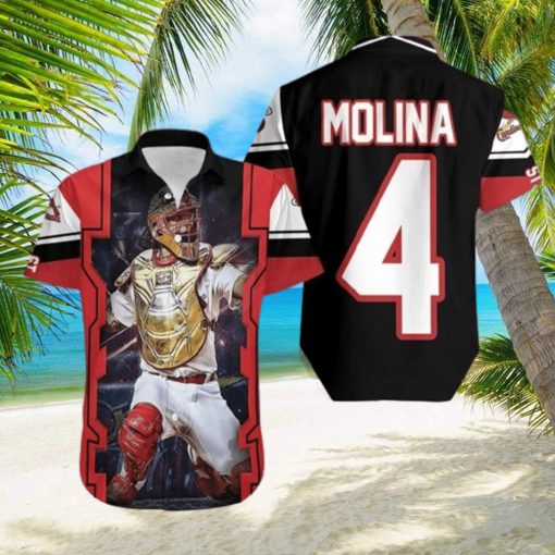 Yadier Molina St Louis Cardinals Logo Golden Shield Throwing For Fan Hawaiian Shirt