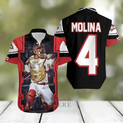 Yadier Molina St Louis Cardinals Logo Golden Shield Throwing For Fan Hawaiian Shirt