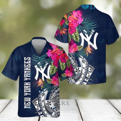 Yankees Hawaiian Shirt Flower Tropical Leaves New York Yankees Gift