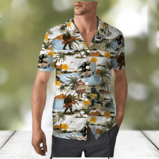 Yellow Hibiscus Bigfoot Hawaiian Shirt Beach Summer Shirt For Men