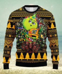 nhl logo boston bruins grinch hug christmas ugly sweater for men women