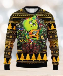 nhl logo boston bruins grinch hug christmas ugly sweater for men women