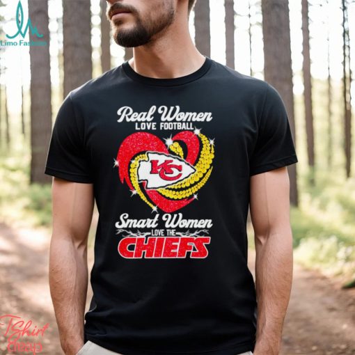 women love baseball smart women love the Kansas City Chiefs heart diamonds shirt