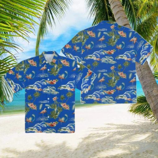 90s Bright Blue Flamingo Island Hawaiian Shirt