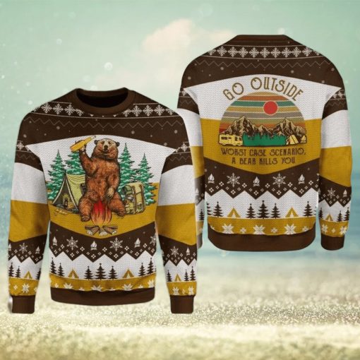 A Bear With Beer Go Outside Camping 3d All Over Print Ugly Christmas Sweater