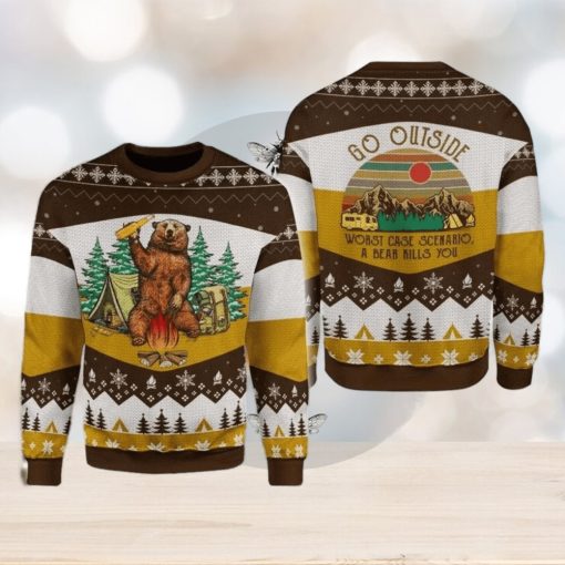 A Bear With Beer Go Outside Camping 3d All Over Print Ugly Christmas Sweater