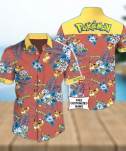 Aloha Eevee Pokemon Hawaiian Shirt Hibiscus Flowers Pattern Summer Vacation Gift