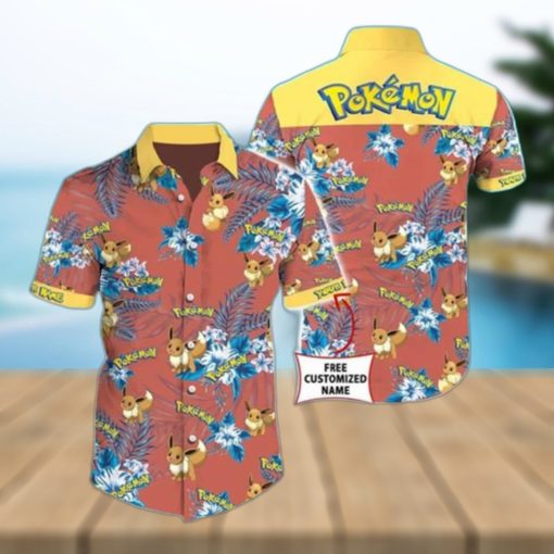 Aloha Eevee Pokemon Hawaiian Shirt Hibiscus Flowers Pattern Summer Vacation Gift