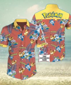 Aloha Eevee Pokemon Hawaiian Shirt Hibiscus Flowers Pattern Summer Vacation Gift