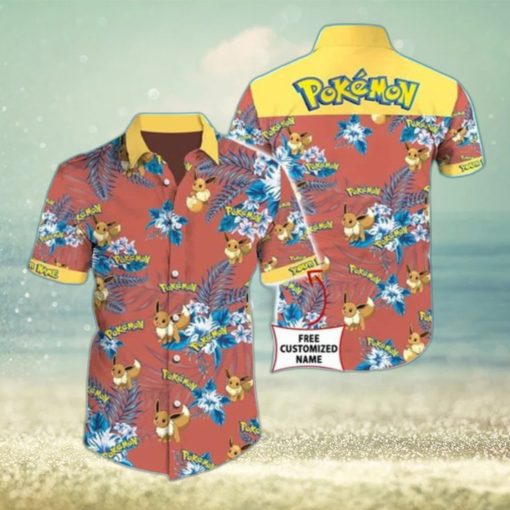 Aloha Eevee Pokemon Hawaiian Shirt Hibiscus Flowers Pattern Summer Vacation Gift