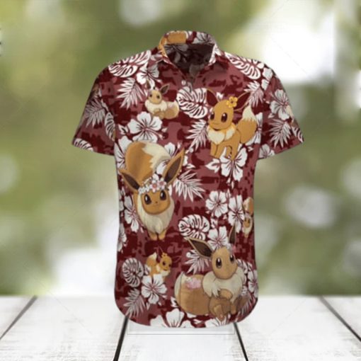 Aloha Eevee Pokemon Hawaiian Shirt Palm Leaves Pattern Summer Beach Gift