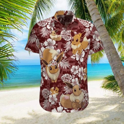 Aloha Eevee Pokemon Hawaiian Shirt Palm Leaves Pattern Summer Beach Gift