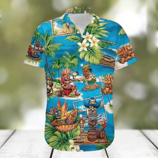 Amazing Tiki Surfing Enjoy Summer Blue Tropical Unisex Hawaiian Shirts