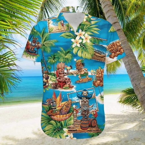 Amazing Tiki Surfing Enjoy Summer Blue Tropical Unisex Hawaiian Shirts