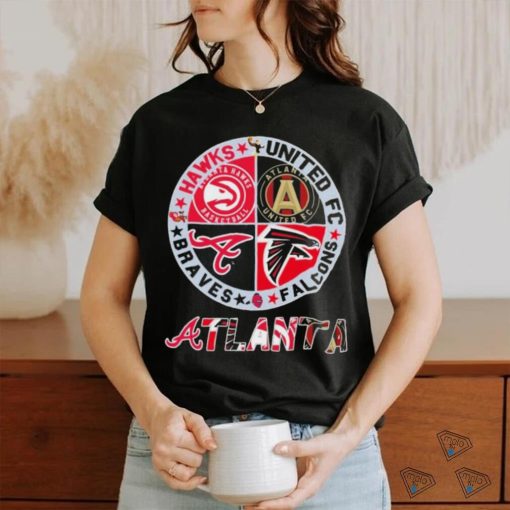 Atlanta Skyline Sports Team Logo Hawks United Fc Falcons And Braves Shirt