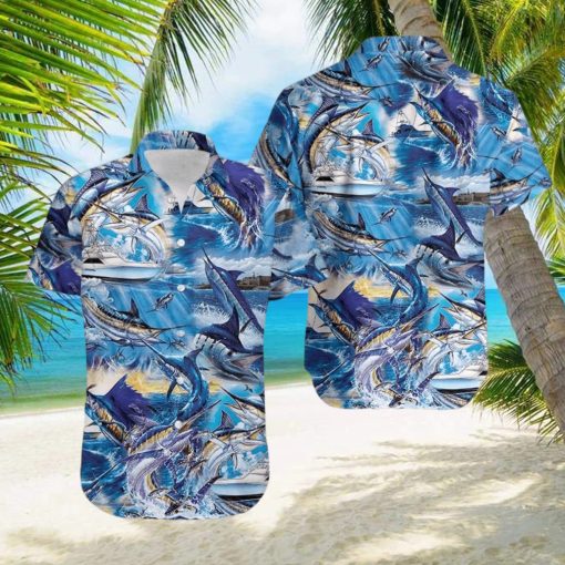 Atlantic Blue Marlin Fishing Unisex Hawaiian Aloha Shirts