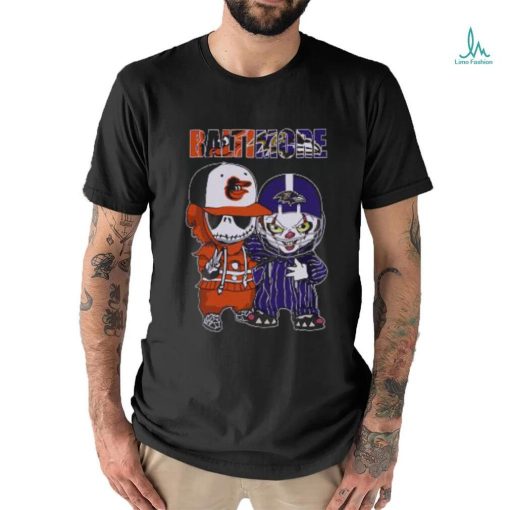 Baby Jack Skellington And Pennywise Baltimore Orioles And Ravens Halloween Shirt