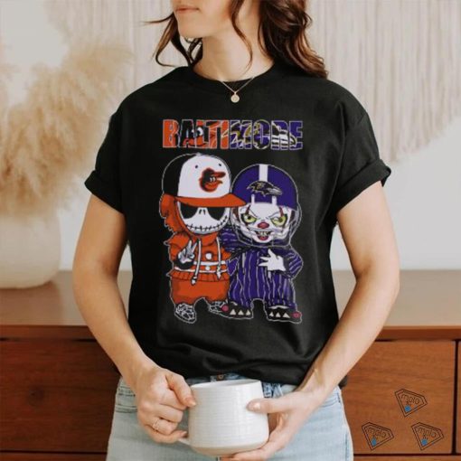 Baby Jack Skellington And Pennywise Baltimore Orioles And Ravens Halloween Shirt