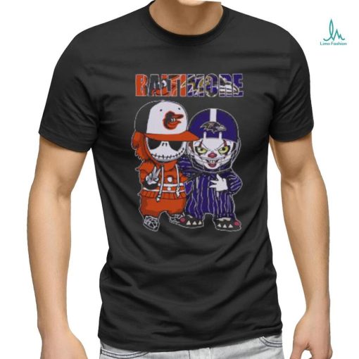 Baby Jack Skellington And Pennywise Baltimore Orioles And Ravens Halloween Shirt