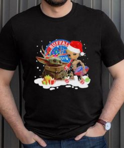 Baby Yoda Reindeer And Santa Groot Hug Buffalo Bills Christmas Light Shirt