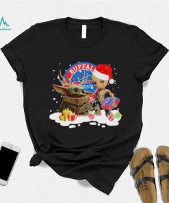 Baby Yoda Reindeer And Santa Groot Hug Buffalo Bills Christmas Light Shirt