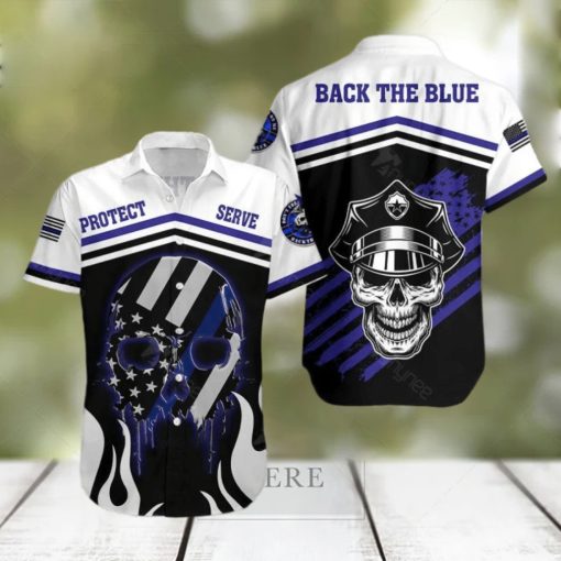 Back The Blue The Police Skull Hawaiian Shirt For Men And Women