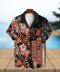 Baltimore Orioles Hibiscus Flower American Flag Pattern Black Hawaiian Shirt