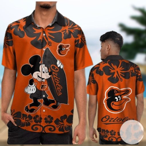 Baltimore Orioles Mickey Flower Pattern Hawaiian Shirt