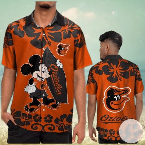 Baltimore Orioles Mickey Flower Pattern Hawaiian Shirt