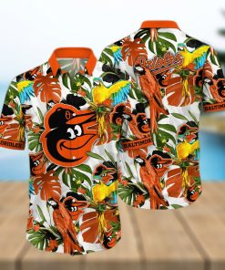 Baltimore Orioles White Parrot Tropical Hawaiian Shirt