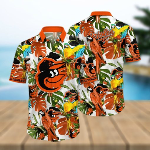 Baltimore Orioles White Parrot Tropical Hawaiian Shirt