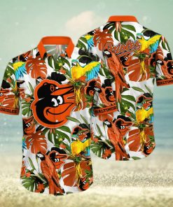 Baltimore Orioles White Parrot Tropical Hawaiian Shirt