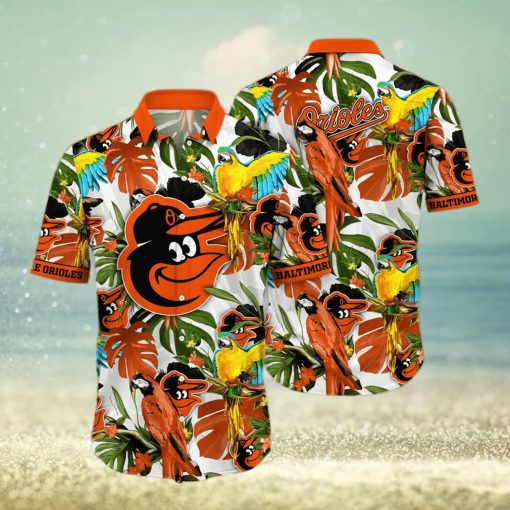 Baltimore Orioles White Parrot Tropical Hawaiian Shirt